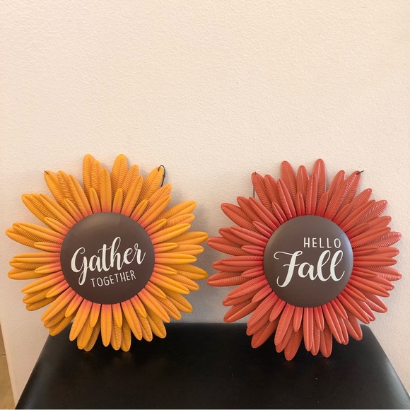 Holiday | Hello Fall Autumn Flower And Gather Together Metal Hanging ...
